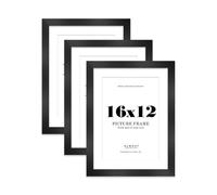 16x12 Black Frame With Mount for 13x9 Pictures 28mm Edge Portrait and Landscape Display with Wall Hooks, 3 Pack