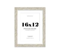 16x12 Distressed White Oak Picture Frame with 13x9 Mount - Rustic Photo Frame with Distressed Finish, Wall Hooks, 32mm Edge - 1 Pack