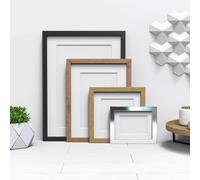 (16x12" Frame for 12x8" Picture, Oak) Sleek Range Photo Picture Poster Frames with White Mount by FramesPlus 13 Colors Large Square Small all sizes Hang or stand in both Landscap