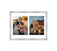 16x12 Inch 2 Opening Photo Collage Frame, Display Two 9x7 Inch Photos, Multi Aperture Family Picture Frame, Thin 22mm Edge, Silver