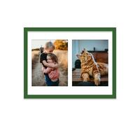 16x12 Inch 2 Opening Photo Collage Frame, Display Two 9x7 Inch Photos, Multi Aperture Family Picture Frame, Thin 22mm Edge, Green