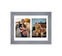 16x12 Inch Double Opening Photo Collage Frame, Display Two 9x7 Inch Photos, Multi Aperture Family Picture Frame, Grey