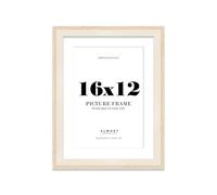 16x12" Oak Picture Frame with 13x9" Mount - Shabby Chic Photo Frame with Distressed Finish, Wall Hooks, 32mm Edge - 1 Pack