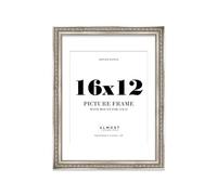 16x12 Silver Ornate Photo Frame With White Mat For 12x10 Picture, Ready to Hang or Stand, 1 Pack