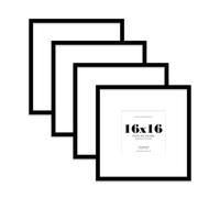 16x16 Black Picture Frame with Large Mount for 8x8 Photos, Prints - Modern Square Wall Frame, Set of 4
