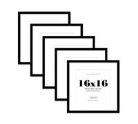 16x16 Black Picture Frame with Mount for 14x14 Photos, Prints - Modern Square Wall Frame, Set of 5