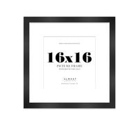 16x16" Black Square Frame With Mount for 13x13" Pictures 28mm Edge Frame Display with Wall Hooks, 1 Pack
