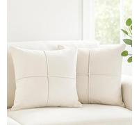 16x16 Cream White Ivory Throw Pillow Covers Set of 2 Faux Suede Soft Leather Like Decorative Square Beige Pillowcases for Couch Sofa Chairs Vegan Suede Cushion Covers Rustic Modern Farmhouse Decor