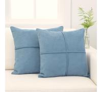 16x16 Dusty Blue Throw Pillow Covers Set of 2 Faux Suede Soft Leather Like Decorative Square Pillowcases for Couch Sofa Chairs Vegan Suede Cushion Covers Rustic Modern Farmhouse Home Decor Light Blue