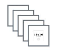 16x16 Grey Picture Frame with Large Mount for 8x8 Photos, Prints - Modern Square Wall Frame, Set of 5