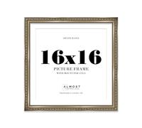 16x16 Gunmetal Ornate Photo Frame With White Mat For 15x15 Picture, Ready to Hang, 1 Pack