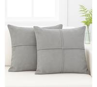 16x16 Light Grey Throw Pillow Covers Set of 2 Faux Suede Soft Leather Like Decorative Square Pillowcases for Couch Sofa Couch Chairs Vegan Suede Cushion Covers Rustic Modern Farmhouse Home Decor Gray