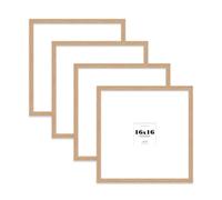 16x16 Oak Picture Frame with Large Mount for 4x4 Photos, Prints - Modern Square Wall Frame, Set of 4