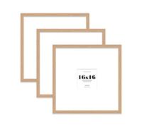 16x16 Oak Picture Frame with Large Mount for 5x5 Photos, Prints - Modern Square Wall Frame, Set of 3