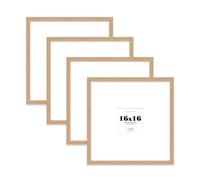 16x16 Oak Picture Frame with Large Mount for 5x5 Photos, Prints - Modern Square Wall Frame, Set of 4