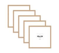 16x16 Oak Picture Frame with Large Mount for 5x5 Photos, Prints - Modern Square Wall Frame, Set of 5