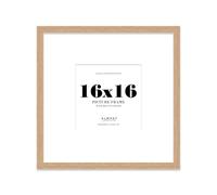 16x16 Oak Picture Frame with Large Mount for 8x8 Photos, Prints - Modern Square Wall Frame, 1 Pack