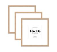 16x16 Oak Picture Frame with Large Mount for 8x8 Photos, Prints - Modern Square Wall Frame, Set of 3