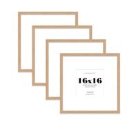 16x16 Oak Picture Frame with Large Mount for 8x8 Photos, Prints - Modern Square Wall Frame, Set of 4