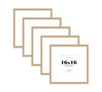 16x16 Oak Picture Frame with Large Mount for 8x8 Photos, Prints - Modern Square Wall Frame, Set of 5