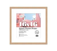 16x16 Oak Picture Frame with Mount for 14x14 Photos, Prints - Modern Square Wall Frame, 1 Pack