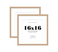 16x16 Oak Picture Frame with Mount for 14x14 Photos, Prints - Modern Square Wall Frame, Set of 2