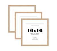 16x16 Oak Picture Frame with Mount for 14x14 Photos, Prints - Modern Square Wall Frame, Set of 3