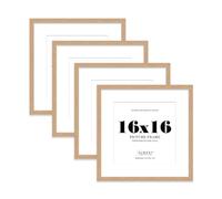16x16 Oak Picture Frame with Mount for 14x14 Photos, Prints - Modern Square Wall Frame, Set of 4