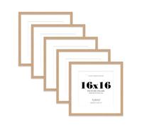 16x16 Oak Picture Frame with Mount for 14x14 Photos, Prints - Modern Square Wall Frame, Set of 5