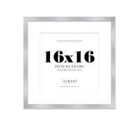 16x16 Silver Picture Frame with Mount for 14x14 Photos, Prints - Modern Square Wall Frame, 1 Pack