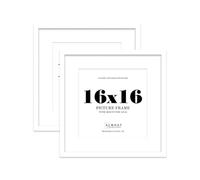 16x16 White Picture Frame with Mount for 14x14 Photos, Prints - Modern Square Wall Frame, Set of 2