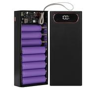 16x18650 External Battery Pack Shell, 2 USB Output DIY Power Bank, Plastic Shell Box with LCD Display, Power Bank Case, With three Micro/Type C input, Small and light Design(black)