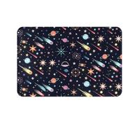 16x24 Halloween Welcome Mat Indoor Outdoor Door Rug Cosmic Neon Party | Thin 16x24 door mat clears door sweeps, non-slip backing, washable fabric, entryway kitchen bathroom halloween decor