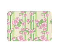 16x24 Halloween Welcome Mat Indoor Outdoor Door Rug Mint Stripe Pink Roses | Thin 16x24 door mat clears door sweeps, non-slip backing, washable fabric, entryway kitchen bathroom halloween decor