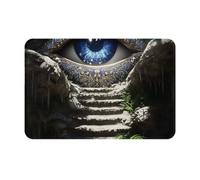 16x24 Halloween Welcome Mat Indoor Outdoor Door Rug The All-Seeing Eye | Thin 16x24 door mat clears door sweeps, non-slip backing, washable fabric, entryway kitchen bathroom halloween decor