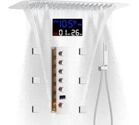 16x24 Inch Digital Temperature Display Shower System with Rainfall Ceiling Shower Head Handheld Spray & 6 Body Jets - Chrome Bathroom Faucet Set