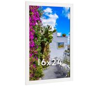 16x24 Wood Frame White, Natural Woodgrain 24x16in Picture Frame, Rustic Wooden 16 x 24 inch Gallery Wall Photo Poster Frame with HD Plexiglass, Horizontal Vertical Wall Mounting Display 1pcs