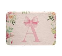 16x24Inch Personalized Initial A Bathroom Accessories Boys Girls Coquette Pink Bow Bathroom Rugs For Kids Women Men Ultra Soft Alphabet Letter Bath Mats Floral Room Decor Breathable Soft Microfiber