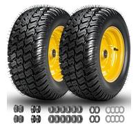 16x6.50-8 Lawn Mower Tires, 16x6.5-8" Tubeless Tire and Wheel, 3"-5.8" Offset Hub, 3/4" or 5/8" Bearings or 1" Bushings, 4 Ply, Fit Riding Mower and Garden Tractor Front Wheels, 2 Pack