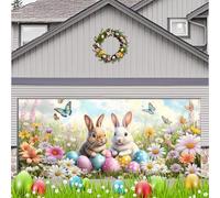 16X7 ft Happy Easter Garage Door Decorations Cute Rabbit Easter Bunny Egg Door Cover Garage Door Banner for Outdoor Indoor Spring Flower Kids Party Photo Background Photography Backdrop