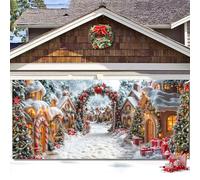 16X7ft Christmas Village Garage Door Cover Decorations, Winter Snowy Gingerbread House Sweet Candy Cane Garage Door Background, Merry Xmas Eve Holiday Party Window Yard Decor Supplies