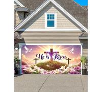 16X7FT Easter Nativity Garage Door Cover Spring Easter Religious He is Risen Backdrop Holy Nativity Photography Decoration for Outdoor Indoor Church Medieval Party Supplies