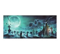16x7ft Halloween Garage Door Banner Horror Graveyard Backdrop with Hooks Rope for Outdoor Wall Photo Decor