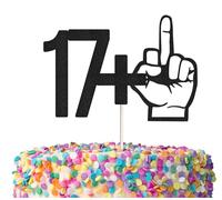 17+1 Cake Topper,Funny 18th Birthday Party Decorations, Happy 18th Birthday Cake topper for girl, Black Glitter 18 Birthday Party Decorations For boy