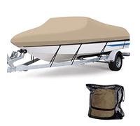 17-19 ft Waterproof Boat Cover - 600D Heavy Duty Polyester Oxford Bass Runabout Boat Cover, Durable and Tear Proof, All Weather Protection Fits V-Hull, TRI-Hull, Pro-Style | Beige