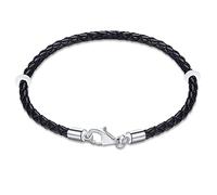 17-22cm Black Red Braided Leather Bracelet with 925 Sterling Silver Lobster Clasp-Fit Pandora Charm/Beads/Pendant, Gift for Men/Women/Grandson Christmas Birthday, 22cm/8.7in, Leather, no gemstone