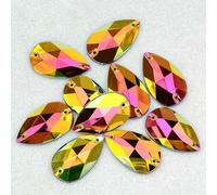 17 * 28mm Sewing Large Teardrop Rhinestone Flat Back AB Crystal Stones Sew On Resin Strass Applique for Needlework Crafts-Black AB