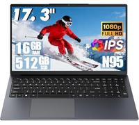 17.3 Inch Windows 11 Laptops 12th Generation Processor N95 4C 4T(3.4Ghz), 16GB RAM 512GB SSD Laptop Computer 10000mAh Large Battery Type-C(Data), WiFi5,BT,RJ45,Dual Stereo Speakers, Backlit Keyboard