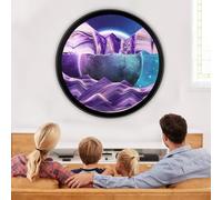 17.3'' Moving Sand Art Picture Round Glass 3D Deep Sea Sandscape Room Decoration, Glass Crafts Solid Wood Frame, Relaxing Mood Home Office Work Wall Art Decor（Purple）