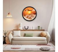 17.3'' Moving Sand Art Picture Round Glass 3D Deep Sea Sandscape Room Decoration, Glass Crafts Solid Wood Frame, Relaxing Mood Home Office Work Wall Art Decor(Yellow )